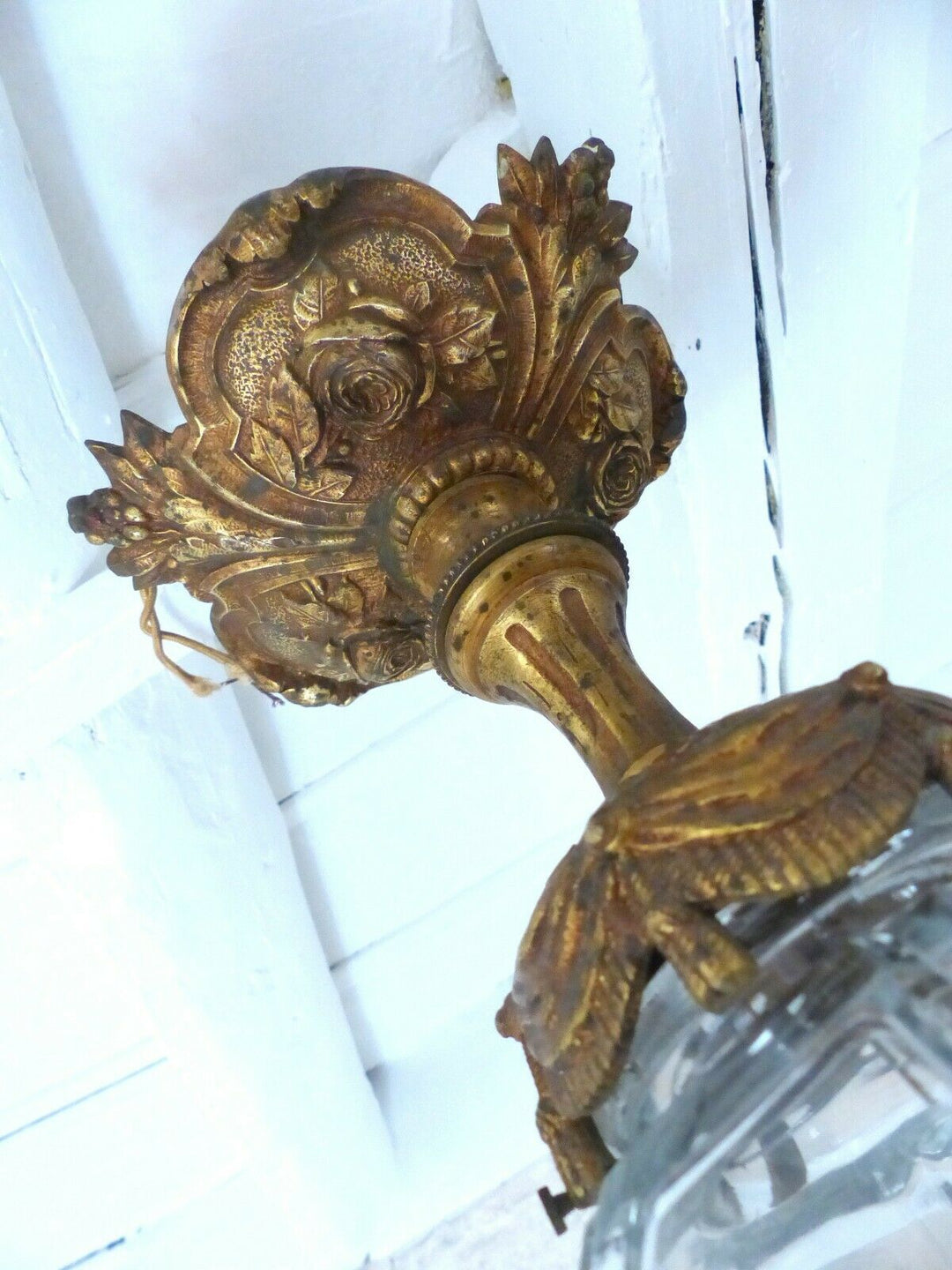 18" Antique Baccarat French Hall Lantern 19TH Chandelier Ceiling Gilded Bronze