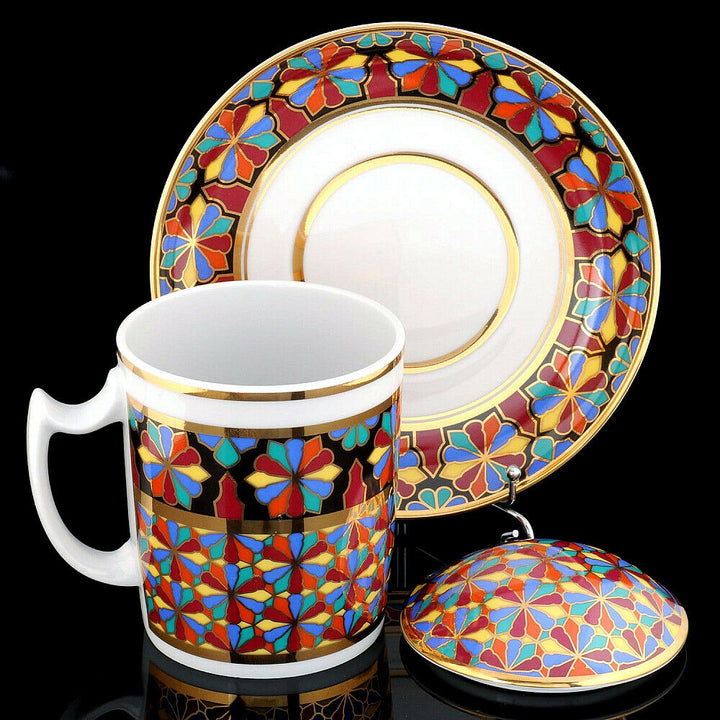 インペリアルポーセリン　蓋つきマグカップ＆ソーサーセット　ゴシック "GOTHIC" #1　ロモノーソフ