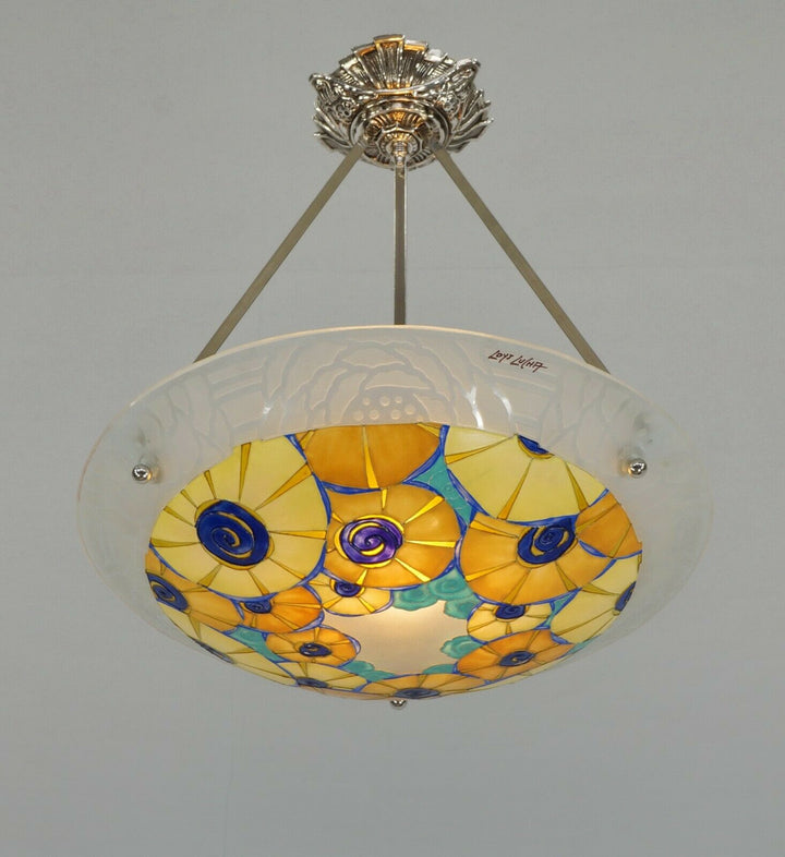 LOYS LUCHA : FRENCH 1930 ART DECO CHANDELIER ...... pendant lamp daum era France