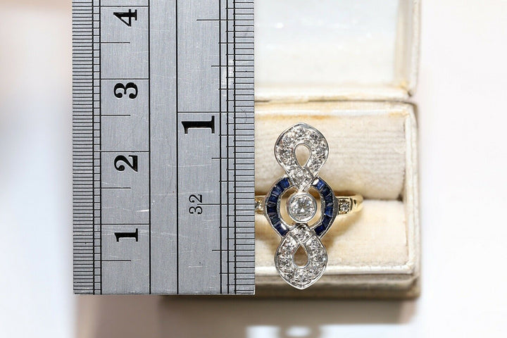 アンティーク オリジナル アールデコ 18K ナチュラルダイヤモンドとカリバーサファイアのリング