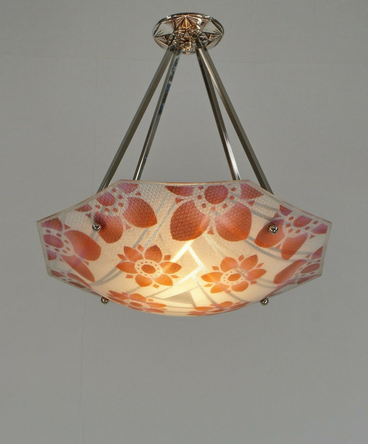LOYS LUCHA : FRENCH 1930 ART DECO CHANDELIER .... pendant lamp daum era France