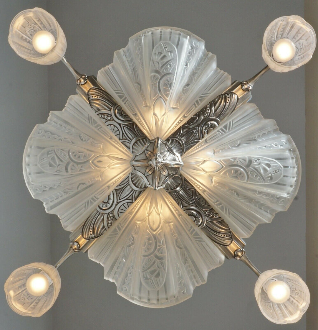 JAMAIN & FRONTISI : FRENCH 1930 ART DECO CHANDELIER .... lamp muller era France