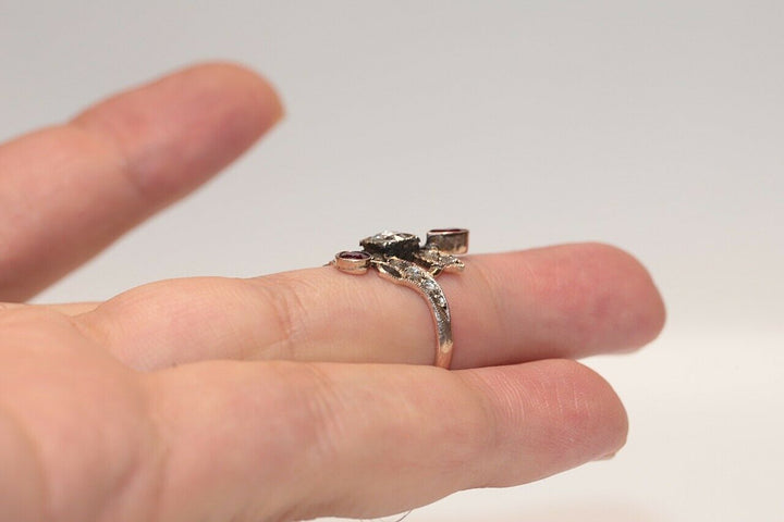 アンティーク 8K ナチュラルローズカットダイヤモンドとルビーのオスマンリング