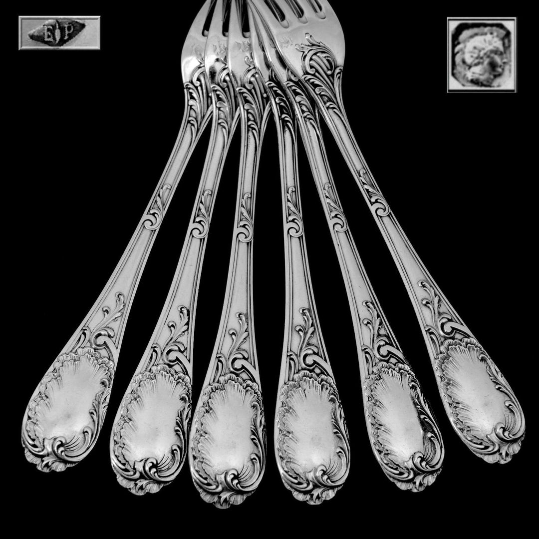 Puiforcat French Sterling Silver Dessert Entremet Flatware Set 12 Pc