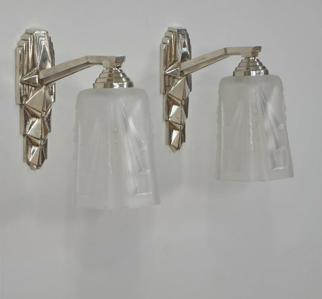 MULLER FRERES : PAIR OF 1930 FRENCH ART DECO WALL SCONCES ..... lights lamp 1925