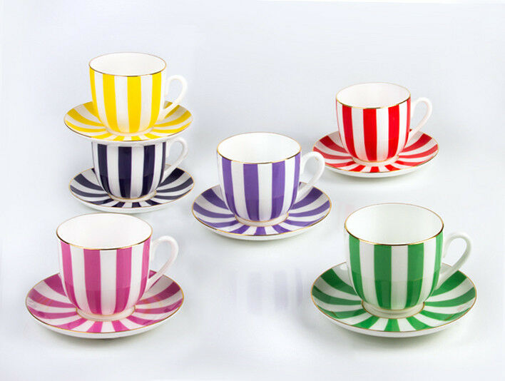 インペリアルポーセリン　ティーカップ＆ソーサー　ボーンチャイナ　ロモノーソフ　ストライプ　イエロー