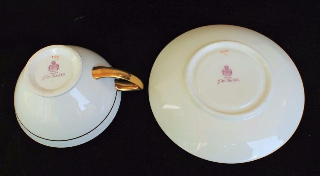 Vintage MINTON England Older Globe Gold Encrusted Cream Band #K155 Cup & Saucer