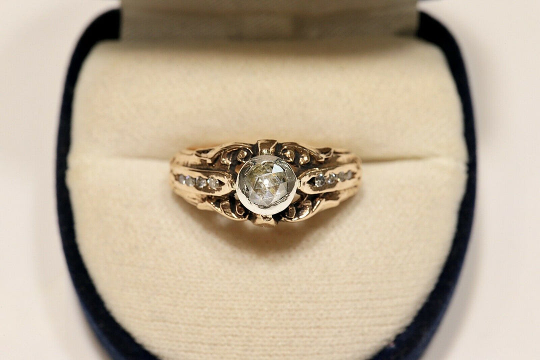 アンティーク ヴィクトリアン 14K ナチュラルローズカットダイヤモンドとダイヤモンドのリング