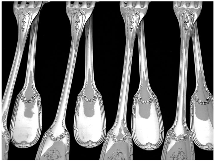 Puiforcat French Sterling Silver Dessert Flatware Set 12 pc Neoclassical