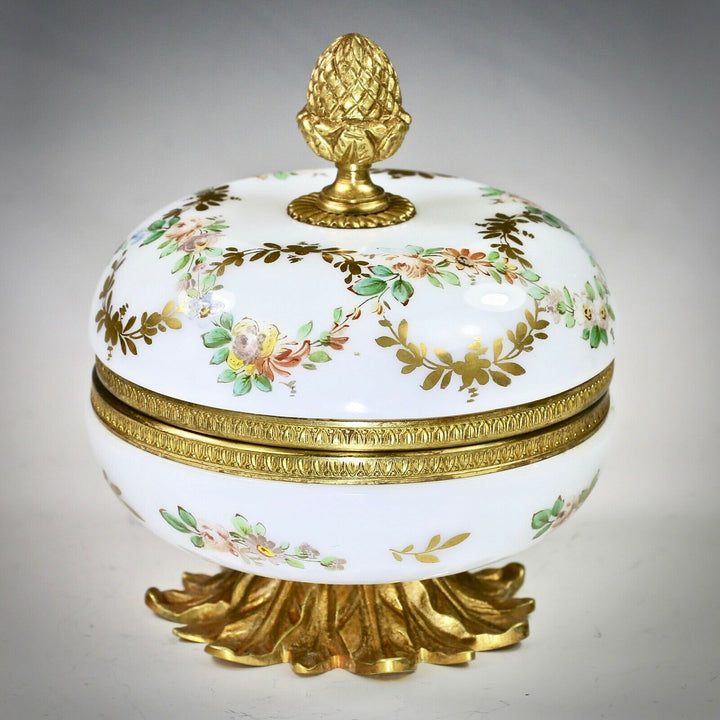 Antique French opaline crystal glass trinket hinged Box signed R.Noirot