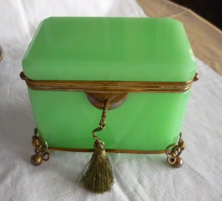 French/Bohemian Opaline/Vaseline Glass Casket Box 19th C Green