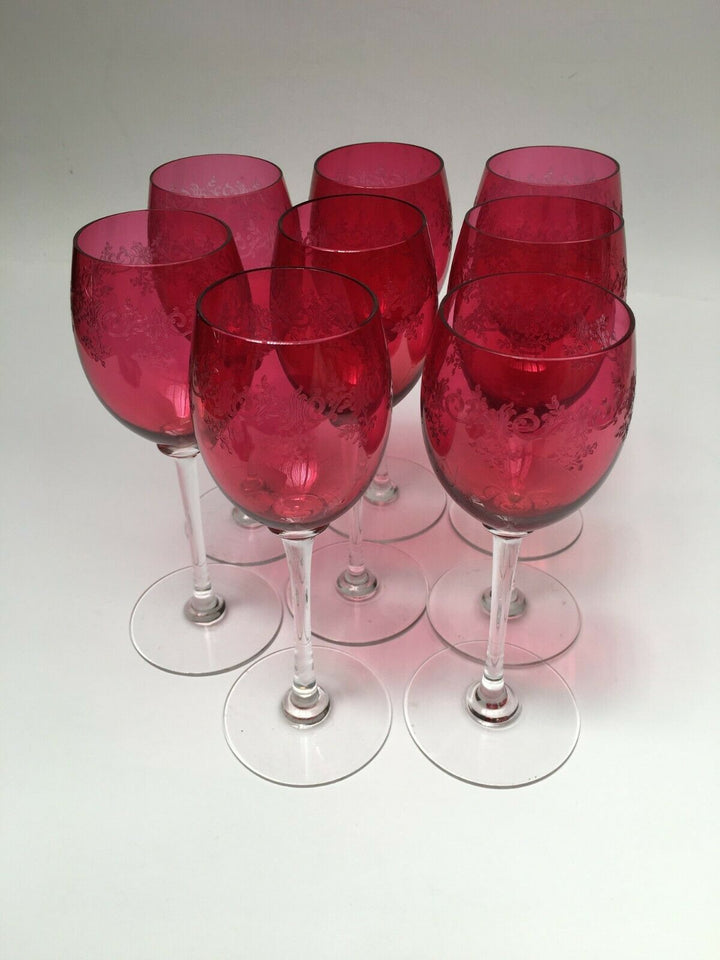 Wonderful French Baccarat SEVIGNE Set 8 RUBY WINE GOBLET.