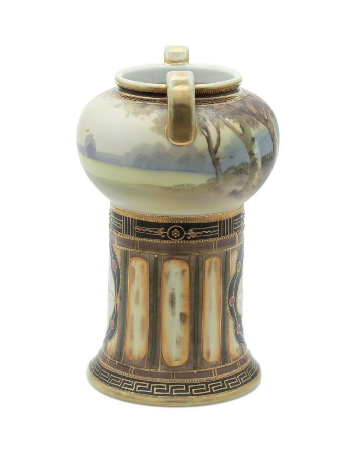 Antique Noritake Porcelain Pedestal Vase with Landscape Scene, Art Deco Period