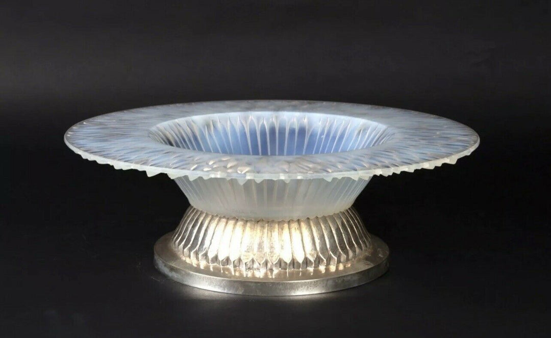 René Lalique Coupe Flora Bella Opalescent Pied Argent R.Lalique Silver Foot