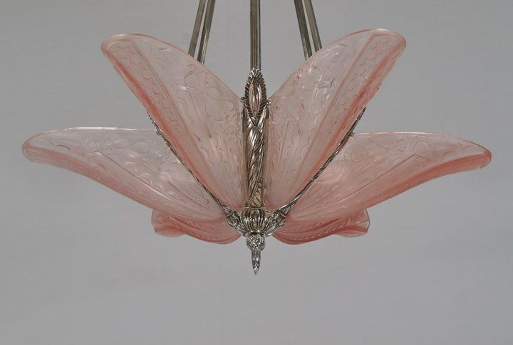 DONNA : FRENCH 1930 ART DECO STARBURST CHANDELIER ........ lamp muller era 1925