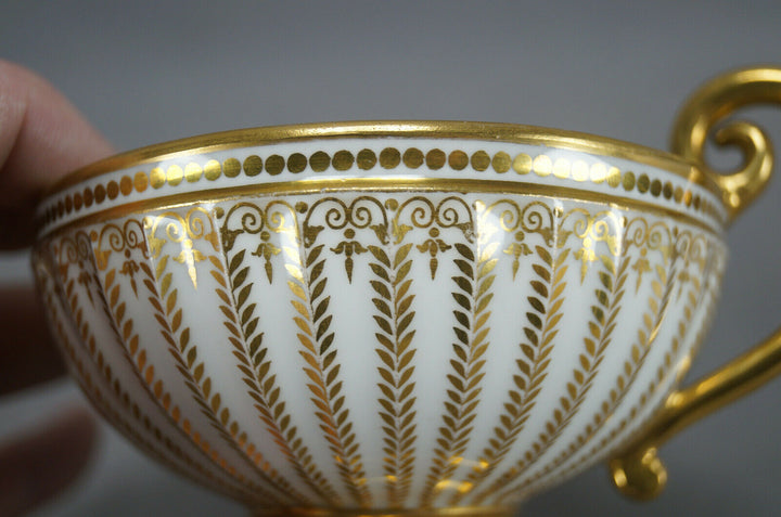Authentic Sevres Gold Gilt Laurel Leaves Empire Form Tea Cup & Saucer Circa 1822