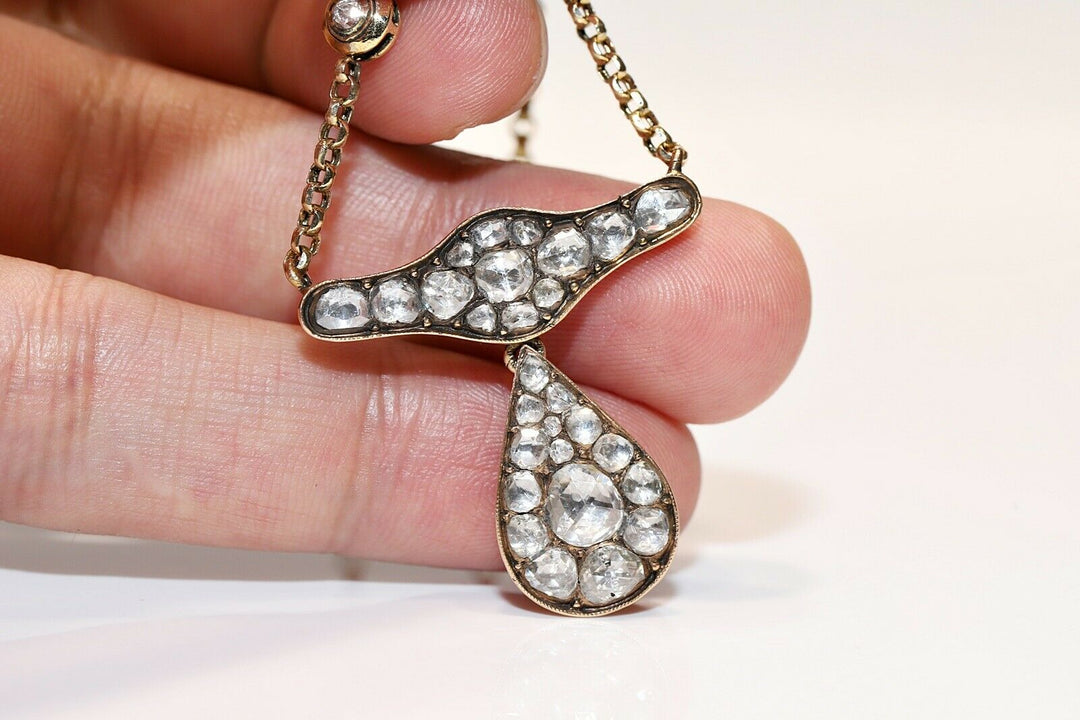 アンティーク ヴィクトリアン 18K 涙のモチーフ ナチュラルダイヤモンドのネックレス