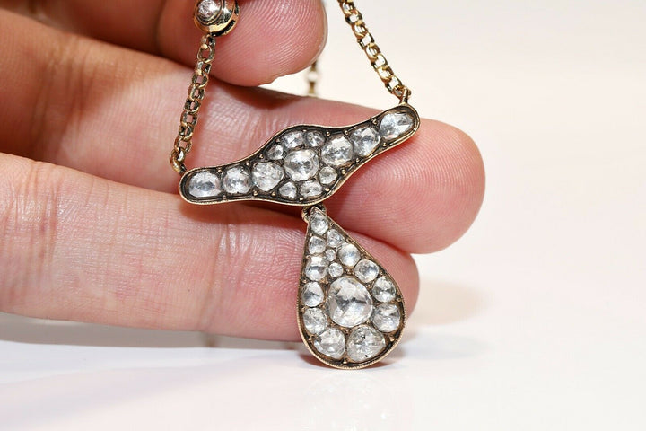 アンティーク ヴィクトリアン 18K 涙のモチーフ ナチュラルダイヤモンドのネックレス