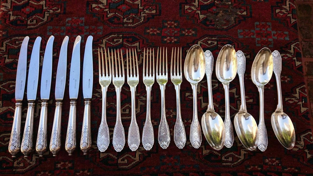 CHRISTOFLE CARDEILHAC STERLING SILVER DINNER SET FOR SIX WITH 18 PIECES