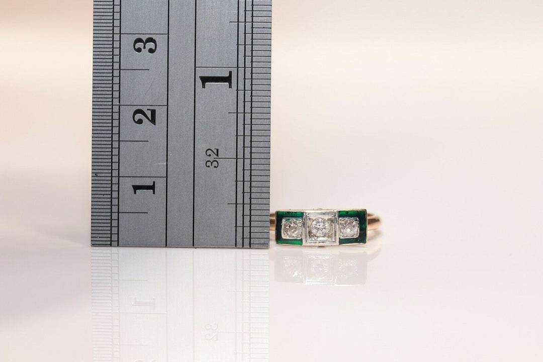 アンティーク 18K エナメル アールデコ ナチュラルダイヤモンドのリング