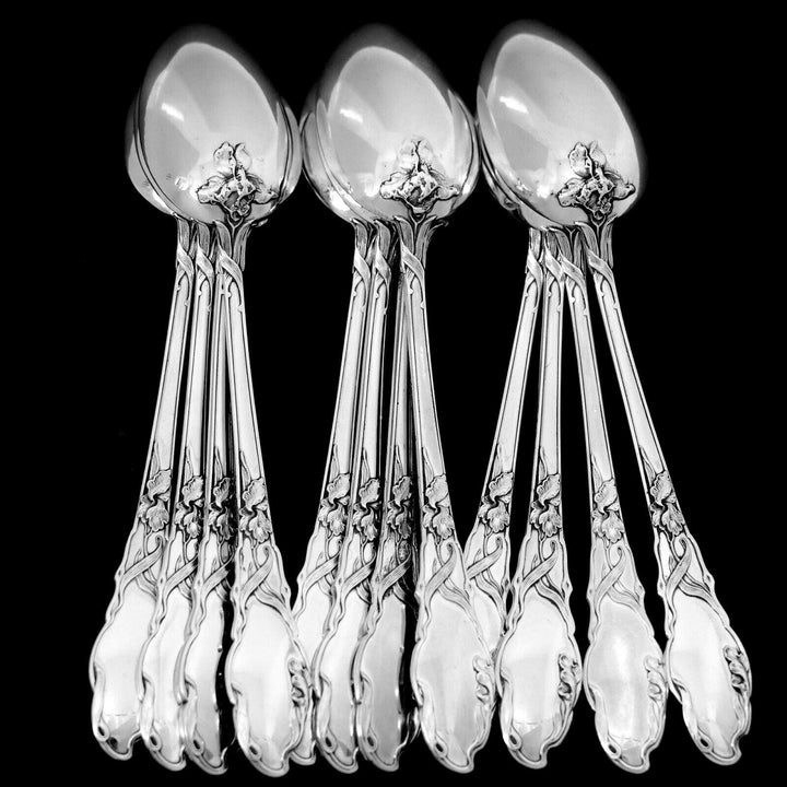 Ravinet Rare French Sterling Silver Tea Coffee Spoons Set 12 Pc, Iris, Box