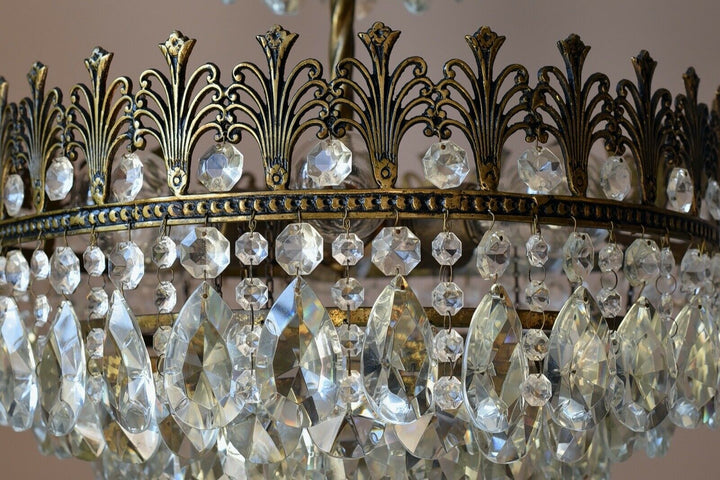 Brass Vintage Crystal Chandelier, Antique Lighting, lamp, Ceiling Light Pendant