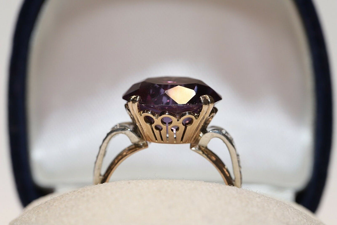 14K ナチュラルローズカットダイヤモンドとアメシストのリング