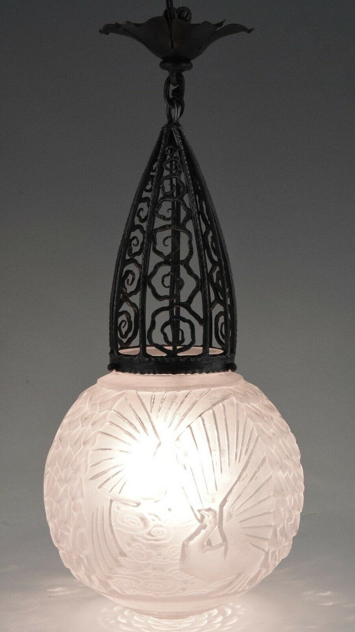 ミューラー✨アールデコ時代 ミューラー兄弟 アールデコ調吊り下げ式ランプ サイン入り 1930