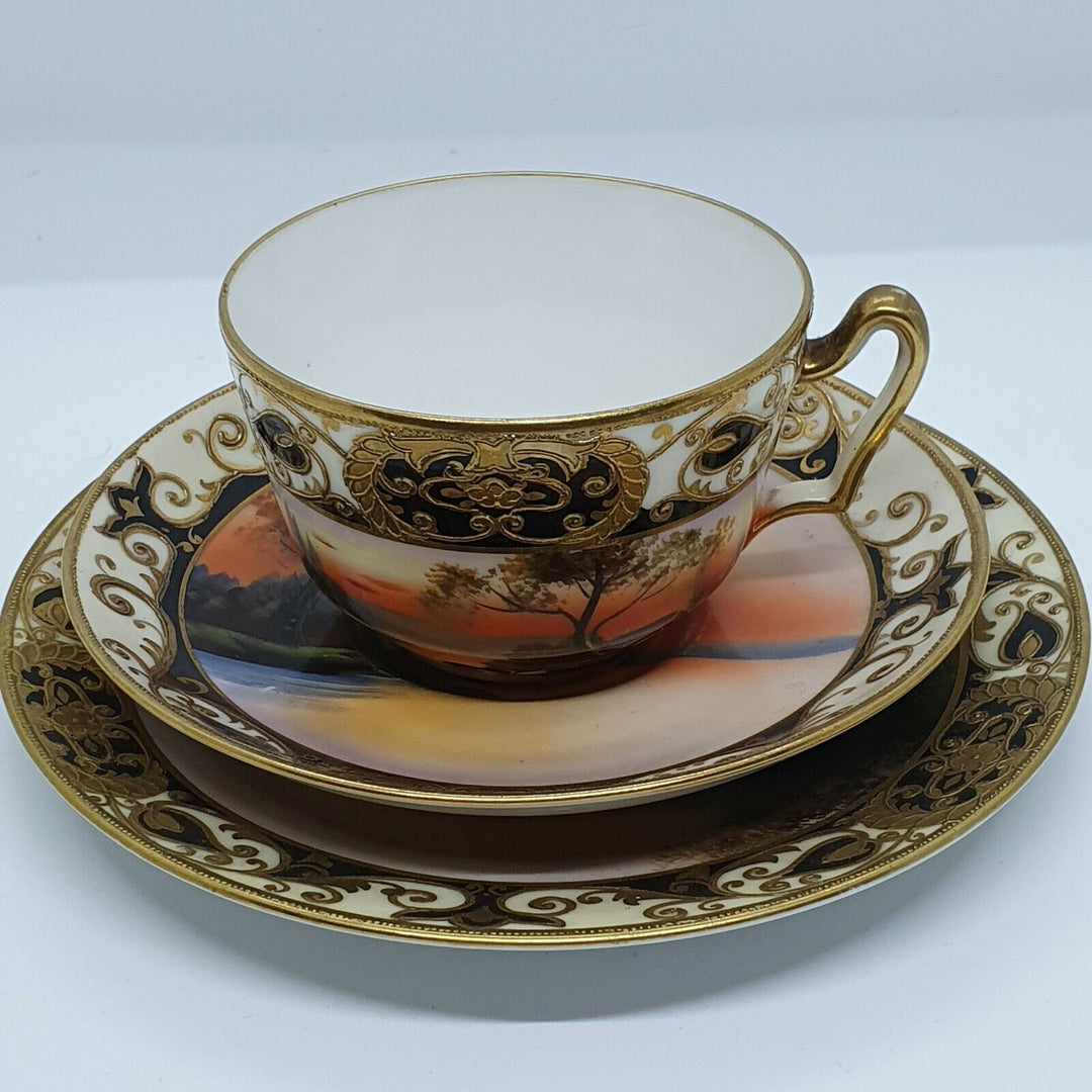 STUNNING HAND PAINTED AND GILD NORITAKE TRIO