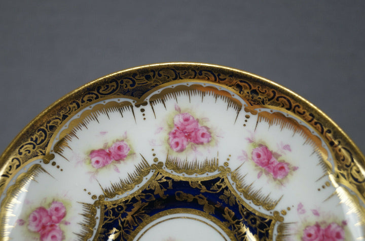 Paragon Pink Roses Cobalt & Gold Empire Form Chocolate Cup & Saucer Circa 1907