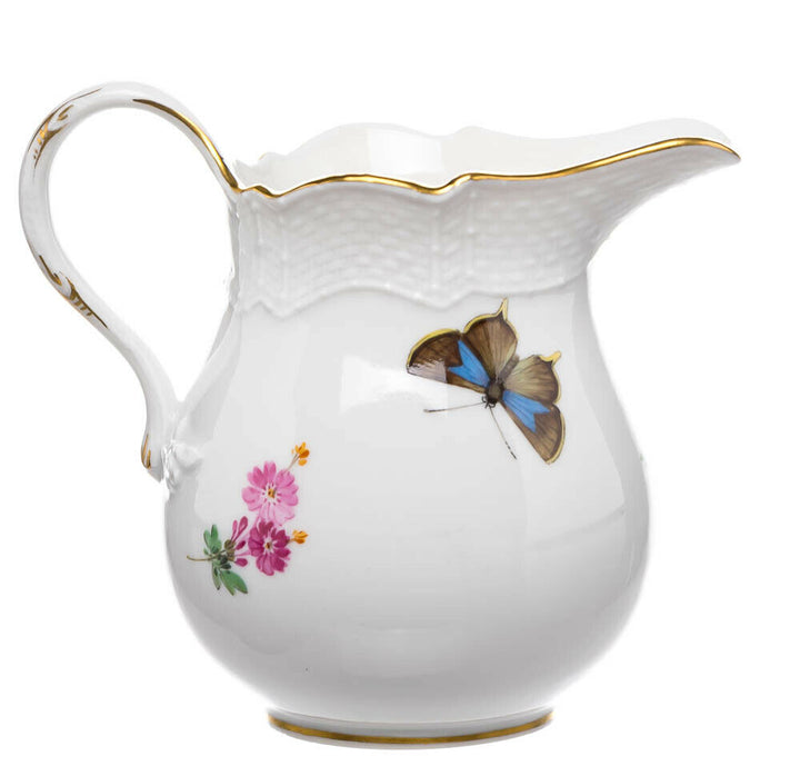 Milchhkanne Blume naturalistisch, bunt, mit Schmetterling Meissen 1. Wahl 1963