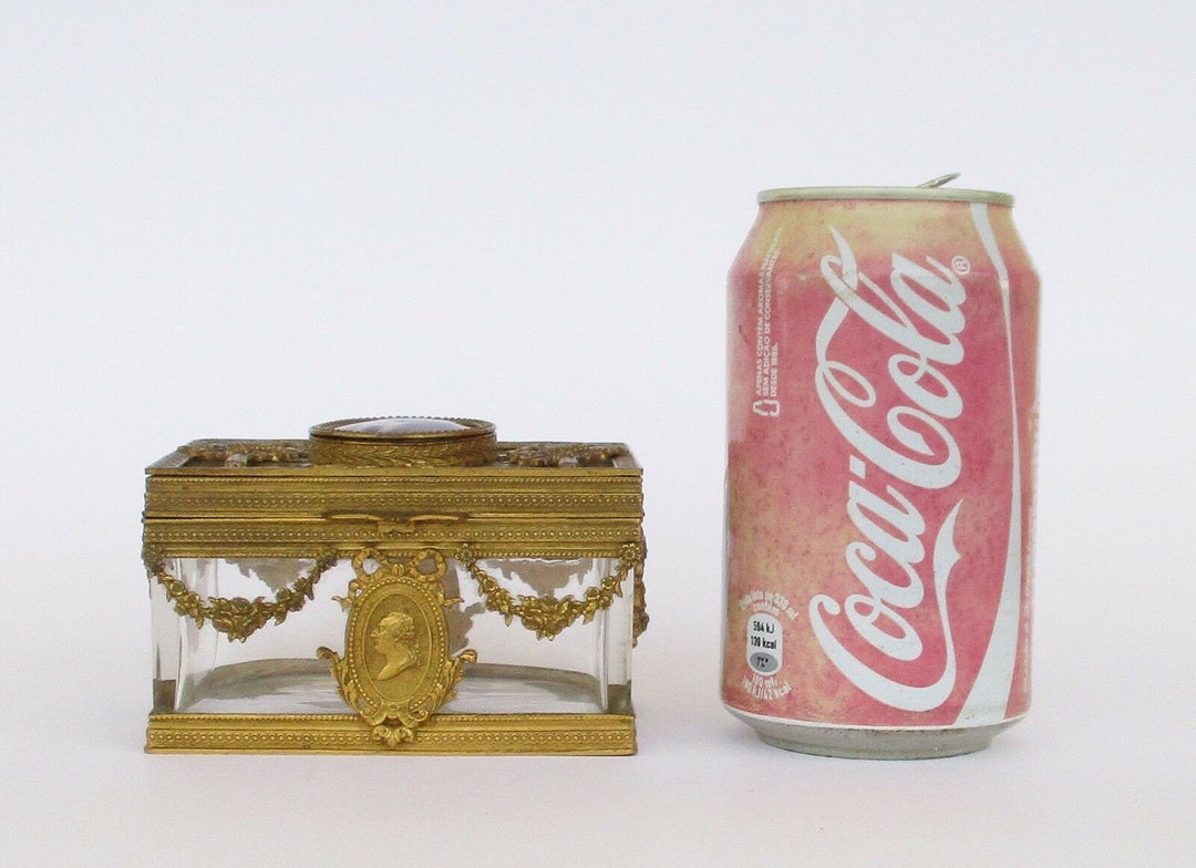 RARE ANTIQUE 19TH CENTURY FRENCH BRONZE & BACCARAT CRYSTAL JEWERLY CASKET BOX