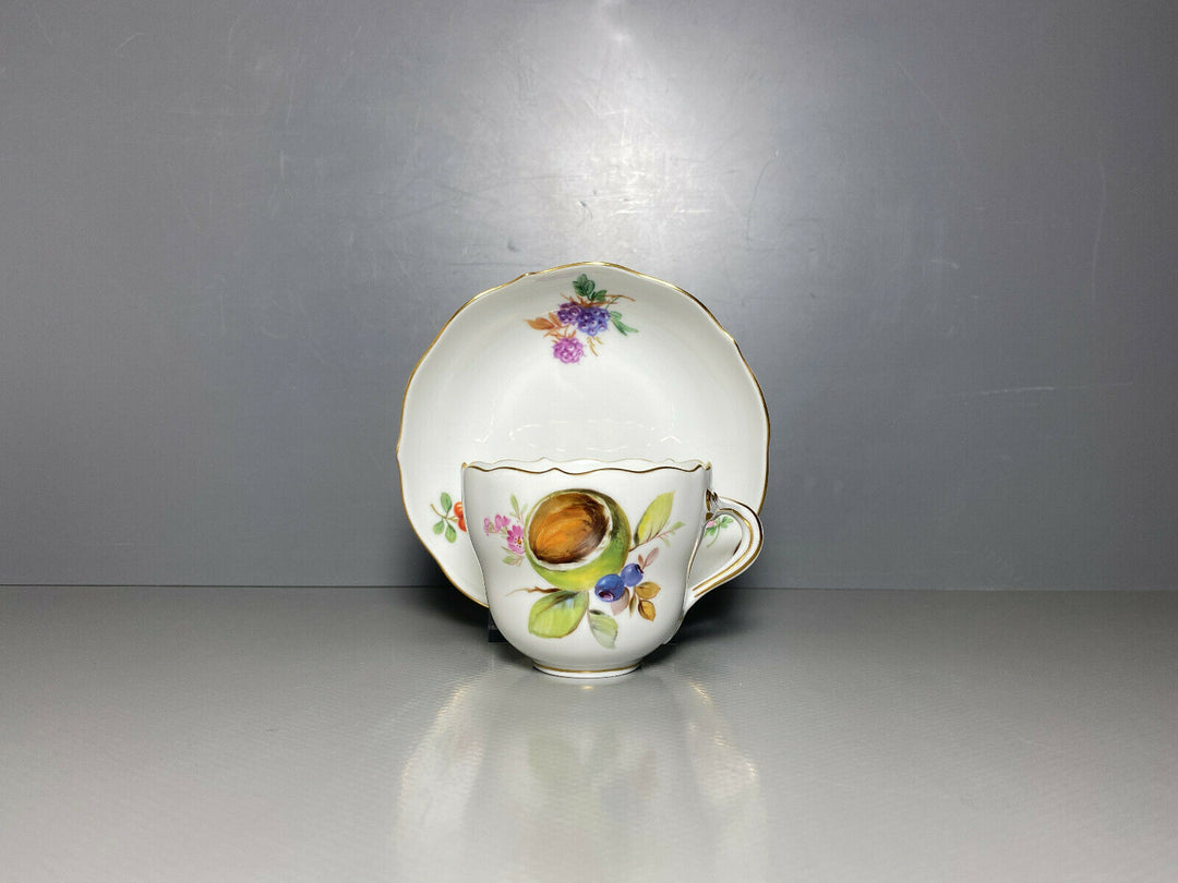 MEISSEN MOKKA GEDECK 2-TLG TASSE UT OBST FRÜCHTE MALEREI WALNUSS BEEREN BLUMEN