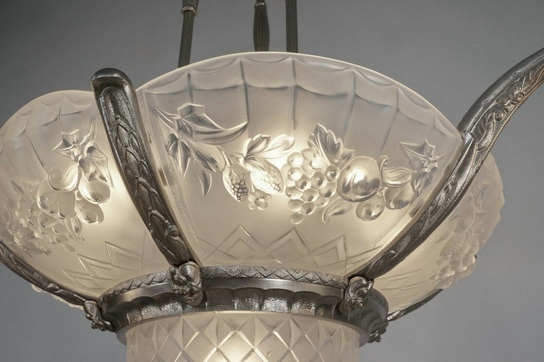 P. GILLES : LARGE FRENCH ART DECO CHANDELIER 1930 ..... lamp lustre muller era