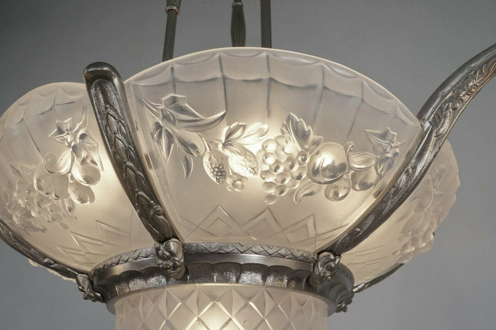 P. GILLES : LARGE FRENCH ART DECO CHANDELIER 1930 ..... lamp lustre muller era
