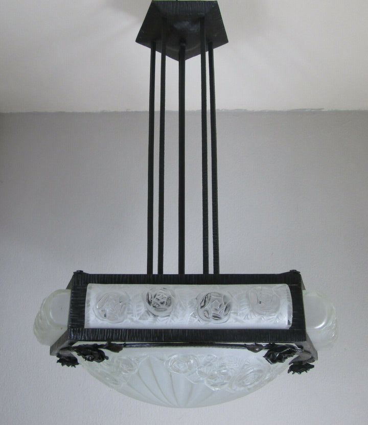 STUNNING FRENCH ART DECO CHANDELIER 1925 OF DAVID GUERON ( DEGUE )