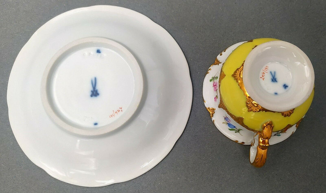 マイセンBフォーム、デミタスカップ&ソーサー、黄色に花々、一級品