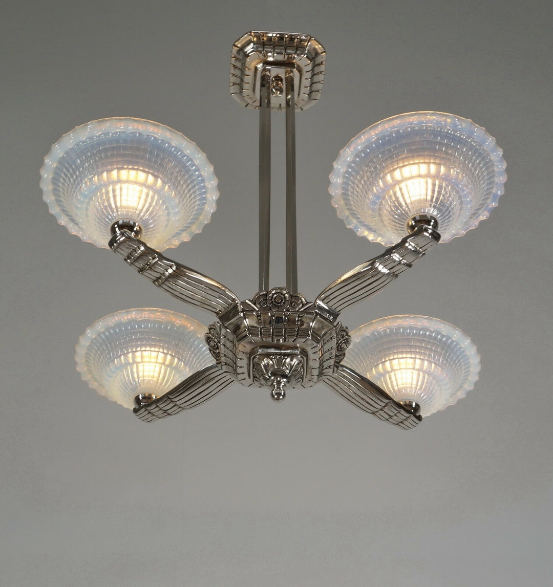 LAVAL & GAUTHIER Ezan EJG : FRENCH OPALESCENT ART DECO CHANDELIER .... 1930 1935