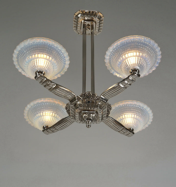 LAVAL & GAUTHIER Ezan EJG : FRENCH OPALESCENT ART DECO CHANDELIER .... 1930 1935