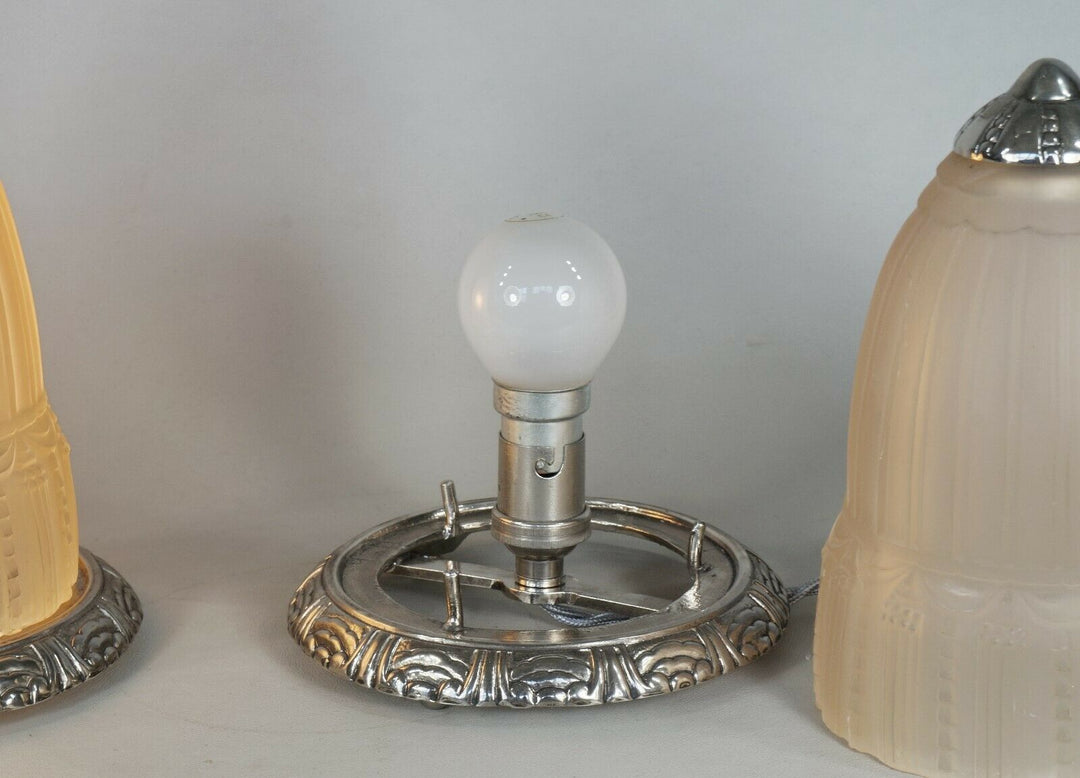 ミューラー兄弟　希少なペアのフランス製アールデコランプ　1925年　1930年　ブロンズ製