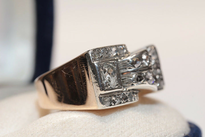 アンティーク 14K ナチュラルダイヤモンドとローズカットダイヤモンドのナイトスタイルリング