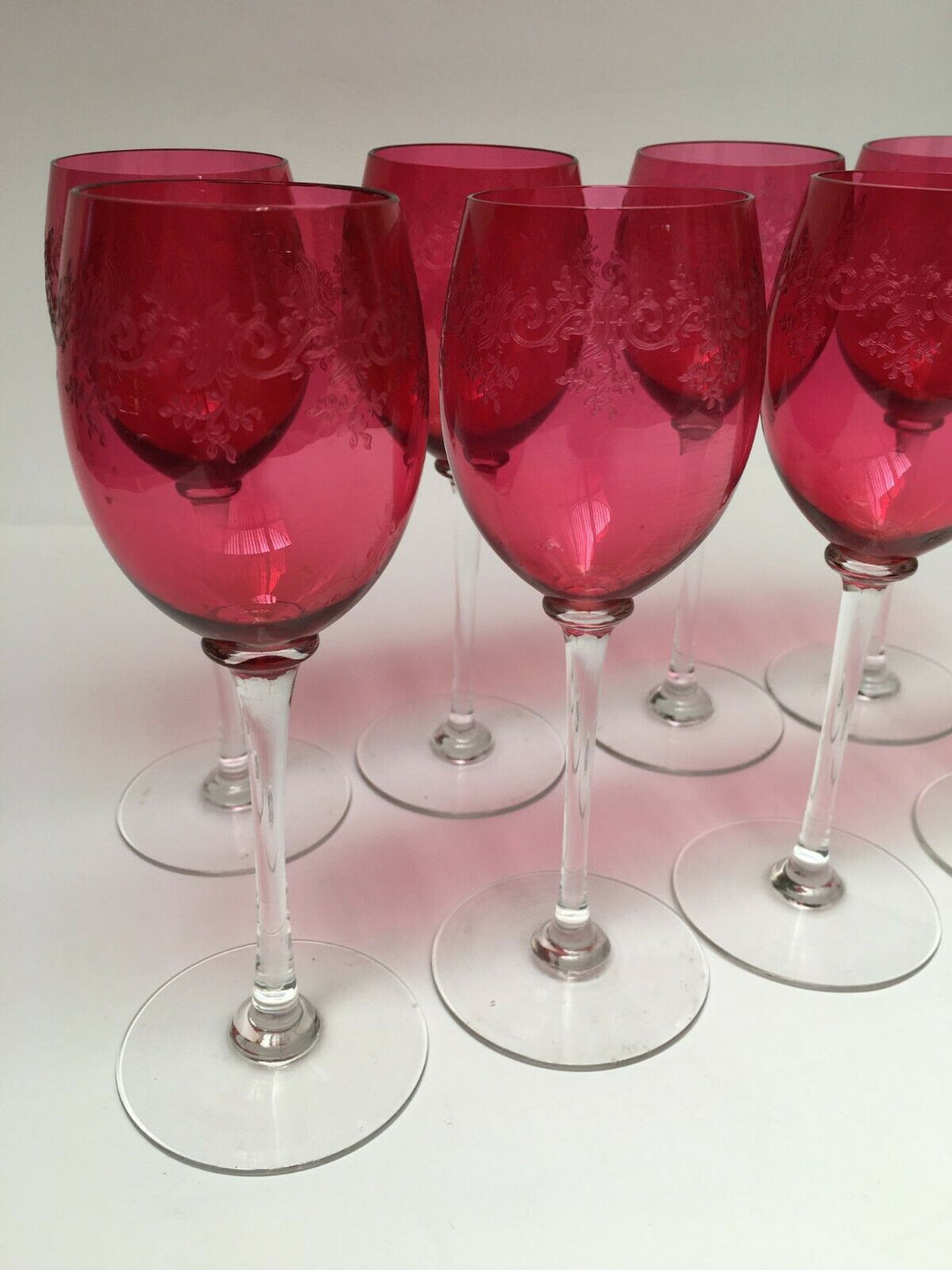Wonderful French Baccarat SEVIGNE Set 8 RUBY WINE GOBLET.