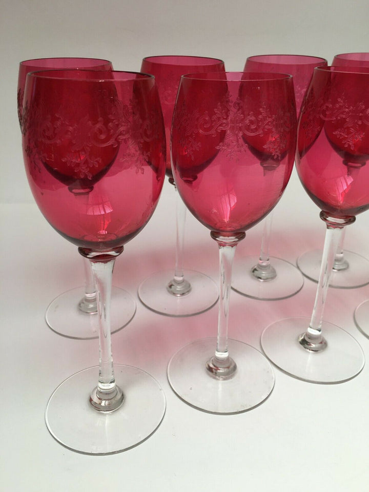Wonderful French Baccarat SEVIGNE Set 8 RUBY WINE GOBLET.