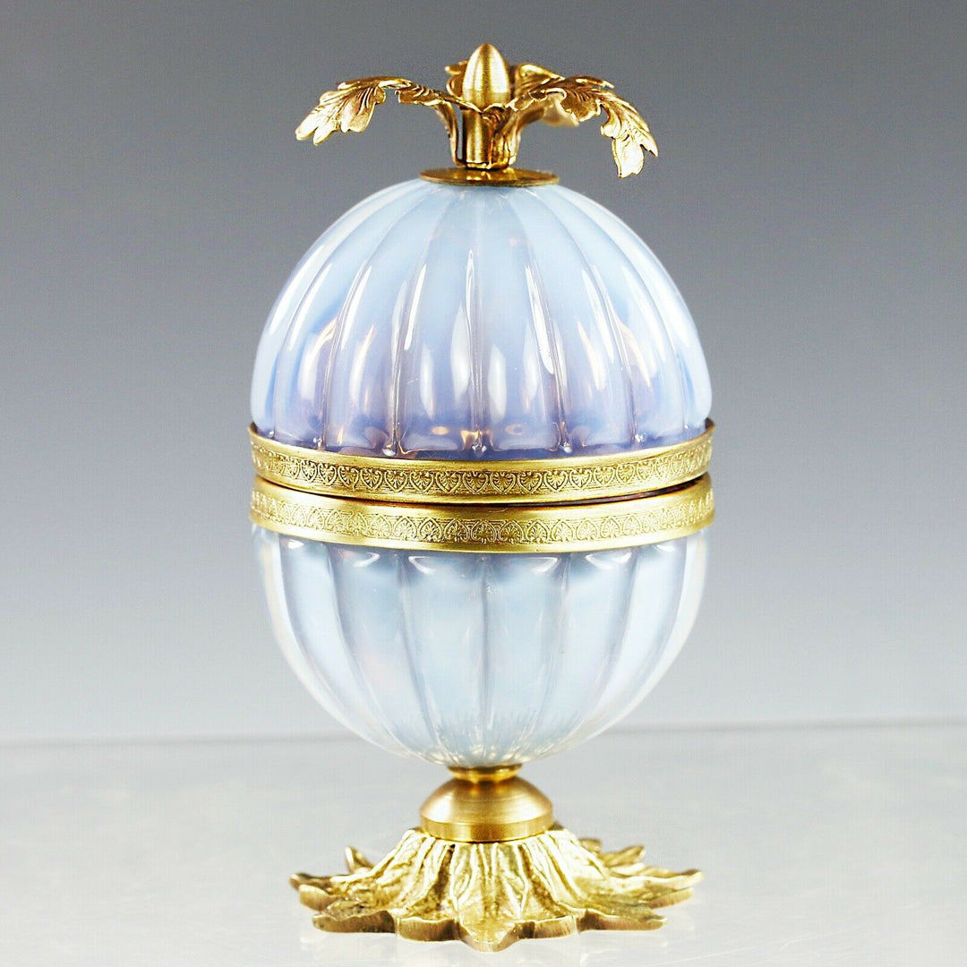 Vintage Italian opaline over mauve art glass Trinket Box ormolu mounts hinged