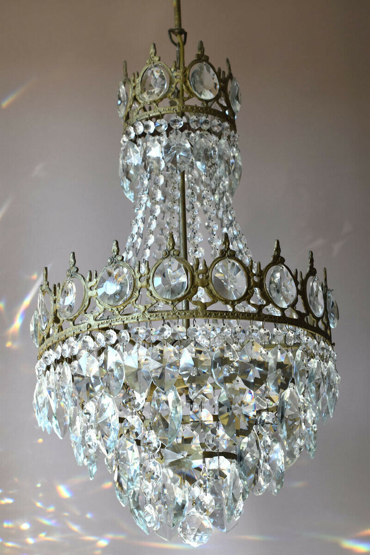 Antique Vintage Lighting, Crystal Chandelier, Shabby Chic French Lamp Pendant