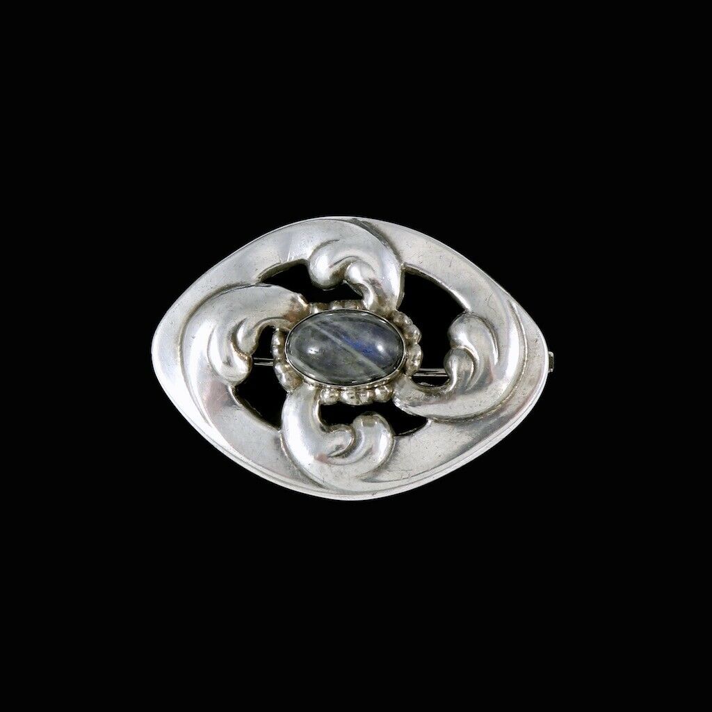 Georg Jensen. 826s Silver Brooch #11 with Labradorite. 1908-14 Hallmarks.