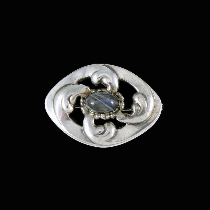 Georg Jensen. 826s Silver Brooch #11 with Labradorite. 1908-14 Hallmarks.