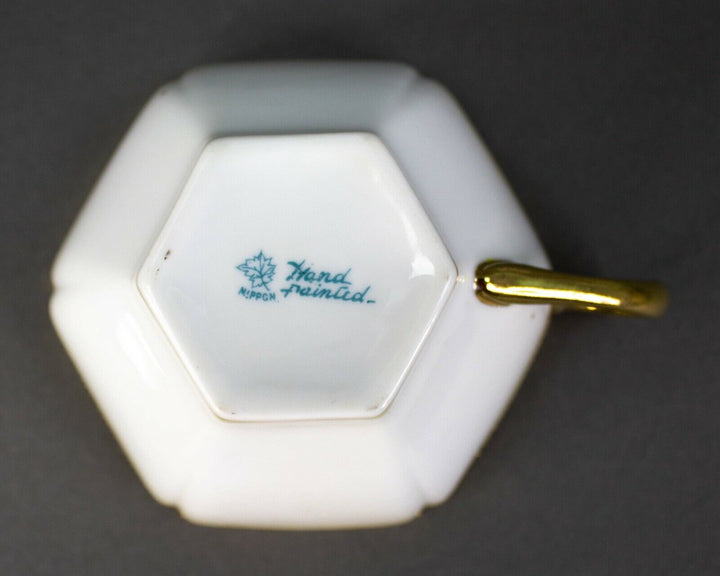 Nippon Hand Painted Embellished Gold Moriage Floral Tea Cups Saucers Rare Set 4