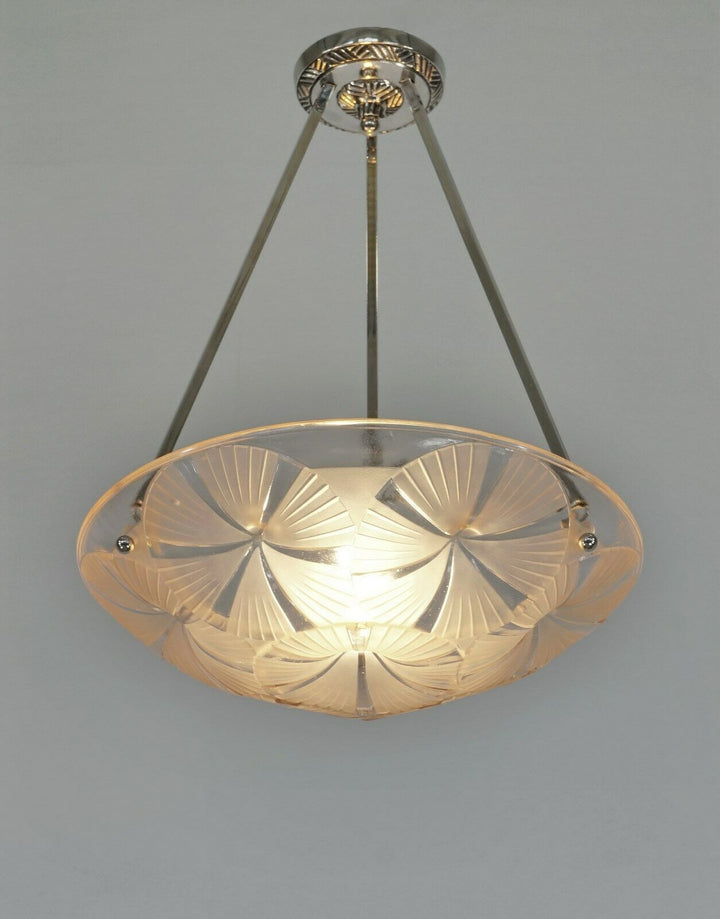 HUBENS & DEGUÉ : FRENCH 1930 ART DECO PENDANT . chandelier 1925 lamp muller era