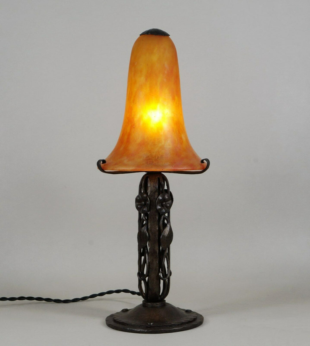 DAUM : FRENCH 1930 ART DECO LAMP wrought iron ... lampe muller era